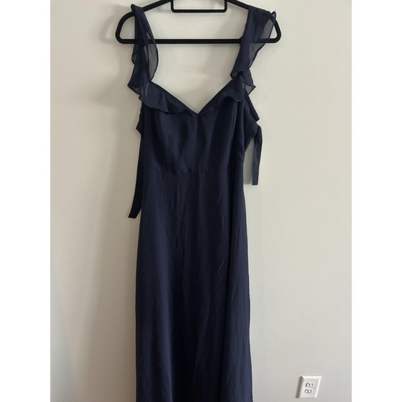 Wedding Guest Lulus Sweetest Entrance Navy Blue Ruffled Tie-Back Maxi Dress XL - Picture 1 of 8